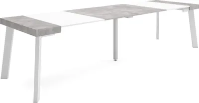 Produktbild von Ausziehbarertisch, 302x90x73cm, Für 14 Gäste, Hölzerne Beine, Mattweiß und Zementgrau