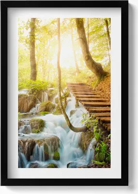 Produktbild von Bach und Treppe im Wald– Wandbild mit Rahmen – Gerahmtes Bild  – Wanddekoration – 40x60 cm –  Schwarz