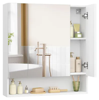 Produktbild von VASAGLE Kailyn Kollektion - Badezimmerschrank mit 3 Türen, Spiegelschrank, Badschrank, offenes Fach, verstellbare Ablagen, 16,5 x 70 x 75 cm, wolkenweiß BBK129W01