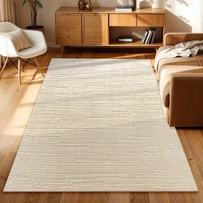 Produktbild von Teppich Kurzflor waschbar 3D Struktur schmutzabweisend Creme Rechteckig 160x220 | 100% Polyester | Florhöhe: 12 mm | pflegeleicht