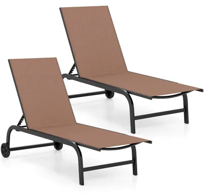 Produktbild von COSTWAY 2er Set Gartenliege mit Rollen, Sonnenliege bis 150kg, Rollliege mit 6-Fach Verstellbarer Rückenlehne & schnelltrocknendem Stoff, Liegestuhl