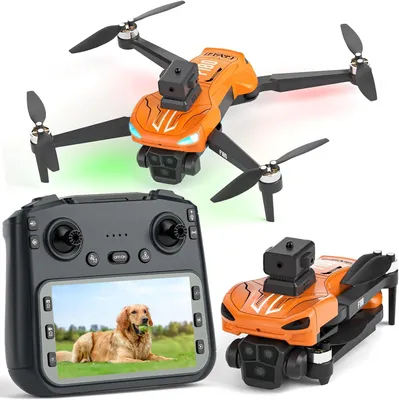 Produktbild von GPS-Drohne mit 4K-Kamera für Erwachsene, 4,5-Zoll-Fernbedienungsdisplay, automatische Hinderniserkennung, 22 Minuten Flugzeit, faltbare FPV-Drohne