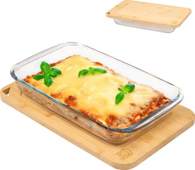 Image de bremermann Plat à four en verre rectangulaire avec couvercle en bambou
