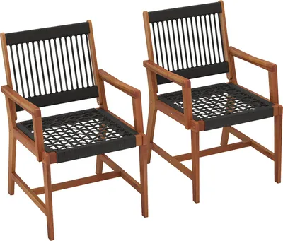 Produktbild von 2er Set Gartenstühle, Garten Essstühle aus Akazienholz & Handgewebte Kunststoffseile, Balkonstuhl Terrassenstuhl Esszimmerstuhl, 57x64x90 cm