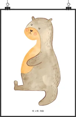Produktbild von Mr. & Mrs. Panda Bild Otter Bauch DIN A0 - Weiß - Geschenk, Zufrieden, Satt, Plakat, wanddeko, dick, Essen. Foodlover, Wandbild, drucke, Deko, voll Gefuttert, Sportmuffel