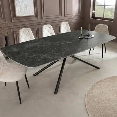 Produktbild von riess-ambiente Esstisch OSAKA 160cm anthrazit schwarz marmoriert Keramik Metall Sterngestell 6 Personen