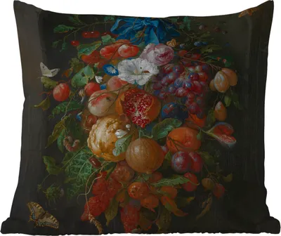 Produktbild von MuchoWow® Outdoor Kissen - Früchte und Blumen - Gemälde von Jan Davidsz. de Heem - 40x40 cm - Wetterfest - Lounge Kissen - Kopfkissen - Interieur - Polster mit Bild