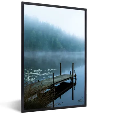 Produktbild von MuchoWow® Gerahmtes Poster Natur - See - Wald - Nebel 60x90 cm - Poster mit Schwarzem Bilderrahmen Wandposter Rahmen Foto Bilder - Kunst