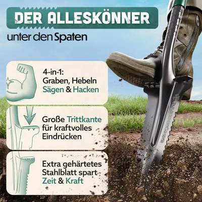 Produktbild von Spaten mit Wurzelzaag, 20 Zähne, ergonomischer Griff, Gartengerät für Bodenbearbeitung