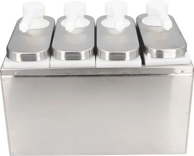 Produktbild von Soßenspenderpumpe für Salate, Marmeladen, Gewürze und Würzmittel – Quetschpumpe mit Sockel für Küche und Restaurant