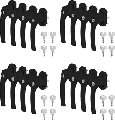 Produktbild von 16 x Alu Fenstergriff in Schwarz RAL 9005 abschließbar - Stiftlänge 30mm