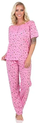 Produktbild von Damen Pyjama 2tlg. lange Hose Shirt in kurzen Ärmeln; Pink/L/40