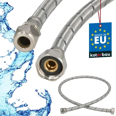 Produktbild von KOTARBAU® Flexschlauch Wasserschlauch 100cm Panzerschlauch 1/2“x3/8“ ÜM x Quetsch Anschlussschlauch für Armatur & Sanitär Schlauch Für Wasserhahn