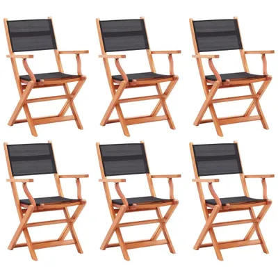 Image de Chaises pliables de jardin lot de 6 noir eucalyptus textilène