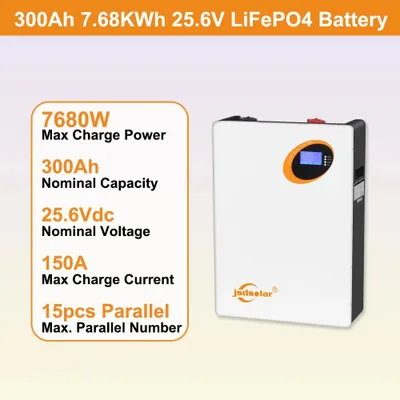 Zdjęcie produktu dla Magazyn energii słonecznej - bateria LiFePO4 - 25,6 V - 300 Ah - 7,68 kWh - 150 A - ponad 6000 cykli ładowania - CAN/RS232/RS485