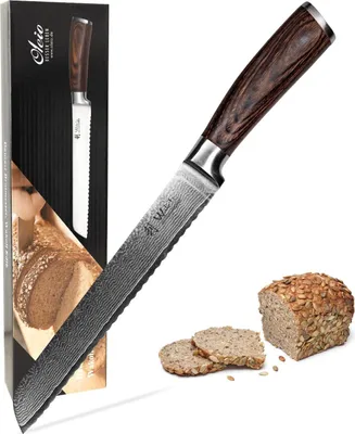 Immagine prodotto di Wakoli EDIB coltello damascato coltello da pane I lama da 20 cm I manico in pakkawood