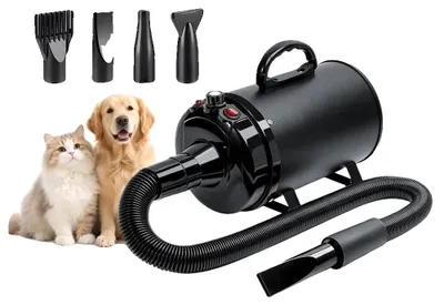 Immagine prodotto di Asciugacapelli per animali domestici, potenza 2200 W, flusso d'aria regolabile 20-100 m/s, intervallo di temperatura 13-55 °C, tubo flessibile da 2,7 m, protezione contro il surriscaldamento