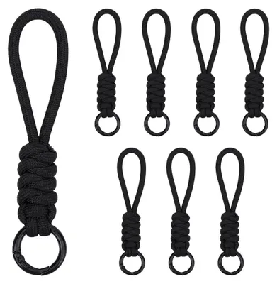 Productafbeelding van TRANKIELO® - 8-delige zwart handgemaakte sleutelhangers - Zachte kralen polsbanden voor autosleutels en tasaccessoires
