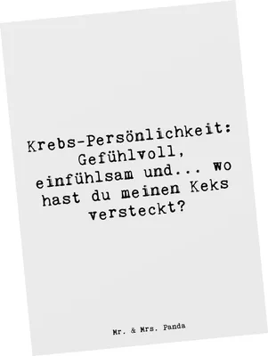 Produktbild von Mr. & Mrs. Panda Grußkarte Spruch Krebs Gefühlswelt - Weiß - Geschenk, Postkarten, Geschenke Astrologie, Emotionalität, Ansichtskarte, Ansichtskarten, Postkarte, Gefühle