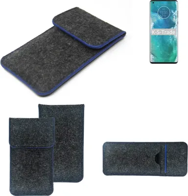 Produktbild von K-S-Trade Handy-Hülle Schutz-Hülle kompatibel mit Motorola Edge+ Filztasche Pouch Tasche Case Sleeve Filzhülle dunkelgrau, blauer Rand