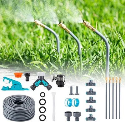 Produktbild von 360° Automatisches Bewässerungssystem für den Garten, Tropfbewässerung mit präziser Durchflussregelung, Sprinkleranlage für Gemüsebeete und Blumenbeete