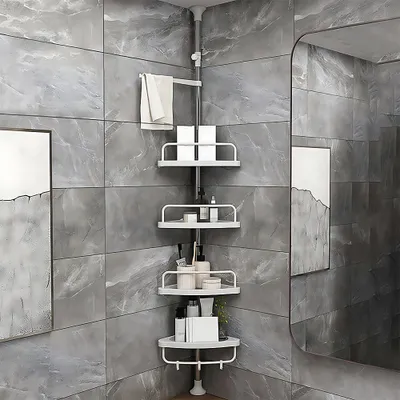 Produktbild von Badregal Teleskopregal Edelstahl 4 Böden Eckregal Duschablage Duschregal 105-310 cm