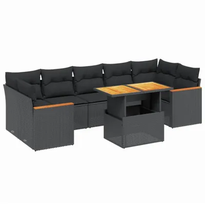 Produktbild von vidaXL 8-tlg. Garten-Sofagarnitur mit Kissen Schwarz Poly Rattan