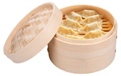 Produktbild von Bambus Dampfkorb - Dampfkorb mit 2 Etagen - 20 x 13,5 cm - 100% Bambus - Dampfen über Topf - Geeignet für Teigtaschen, Gemüse, Reis und mehr - mit Deckel
