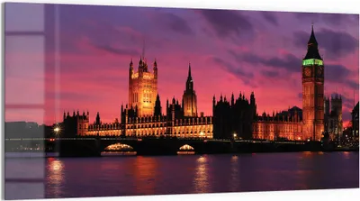 Produktbild von DEQORI Glasbild Echtglas 100x50 cm 'London im Abendrot' Wandbild Bild modern Deko