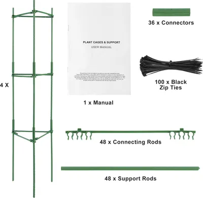 Produktbild von SucceBuy 4er-Pack Tomatenkäfige 63 Zoll, stapelbare Pflanzengitterstütze, Gartenpfähle für Gemüse, Blumen, Kletterpflanzen, Hochbeet, grünes Metall
