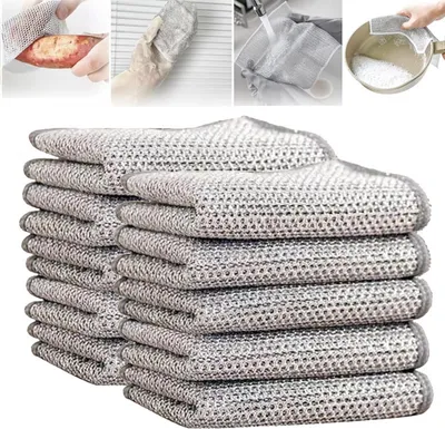Produktbild von 10x Mikrofasertuch,Mehrzweck Draht Geschirrspüllappen für nasses und trockenes,Putztücher,Doppellagiges,Reinigungstuch,für Pfanne,Topf,Herd,Küche