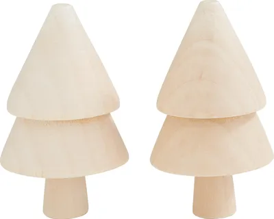 Produktbild von 2 Stück Tannenbäume aus Birkenholz, 7 cm hoch, 4 cm Ø, unbemalt, individuell gestaltbar