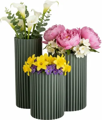 Immagine prodotto di HowHomely | Vaso da fiori - Vaso - grigio - Set da 3 - Vaso da piante - Vaso decorativo - in plastica