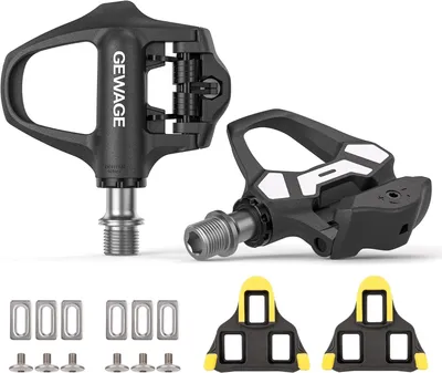 Imagen del producto de Pedales SPD-SL, con tensión ajustable, que incluyen calas y material de montaje, diseñados para bicicletas de carretera
