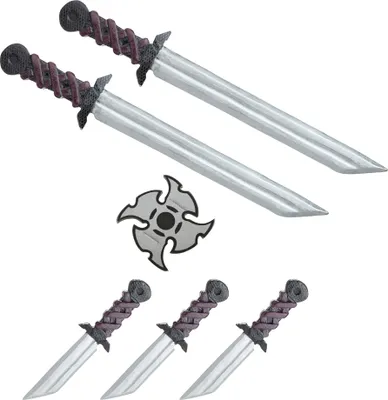 Image de Set d'armes ninja accessoires de costume 7-pièces noir-rouge-argent - taille unique