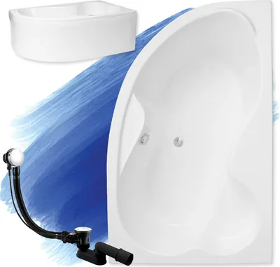 Image de Baignoire d'angle 160x105 droite avec tablier acrylique, vidage & pieds S | Set complet 4in1 baignoire originale acrylique siphon | BADLAND MEGA