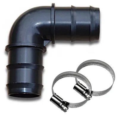 Produktbild von Pool Winkel 38mm / 90° Schlauchverbinder Schlauchtülle Ø 38 mm + 2 Edelstahl Schellen