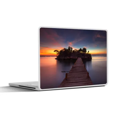 Produktbild von MuchoWow® Laptop Aufkleber Sticker Cover Sonnenuntergang - Brücke - Bäume - Wasser - Insel 36.5x27.5 cm - Laptop-Sticker