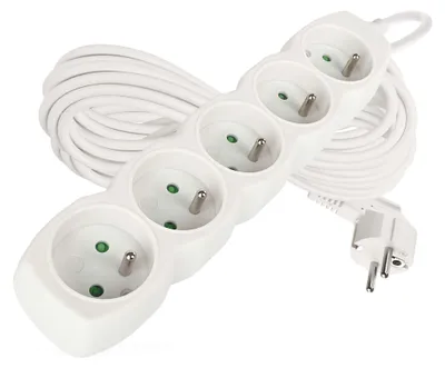 Prodlužovací kabel 10 m / 5 zásuvek / bílý / PVC / 1,5 mm2