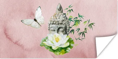Produktbild von MuchoWow® Poster Buddha - Schmetterling - Rosa 160x80 cm - Foto Poster
