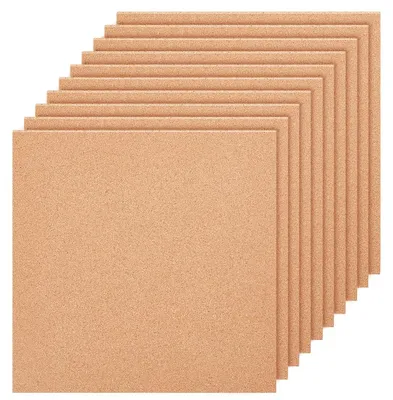 Productafbeelding van 10 verpakkingen kurkplaten (300 x 300 mm), kurktegels van 1 mm dik, vierkante kurkonderschotels voor prikborden, wanddecoratie en knutselprojecten