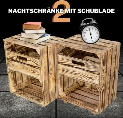 Produktbild von 2 geflammte Nachtschränke mit Schublade, einem Fach und auf Füßen NEU 30,5x40x54 cm