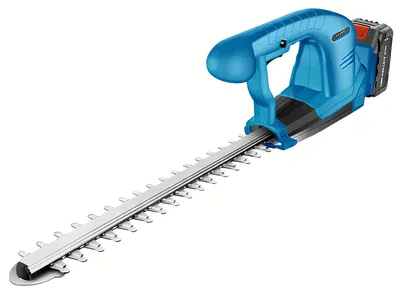 Produktbild von RealG RC-K-2312 Akkubetriebene Heckenschere, 21 V, Schneidbalken 38 cm, 2x Akku, blau