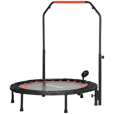 Produktbild von Mini-Trampolin,Fitness-Trampolin mit höhenverstellbarem Haltegriff,LCD-Monitor,102 x 99-123cm,aus Stahl,bis 100 kg für effektives Training
