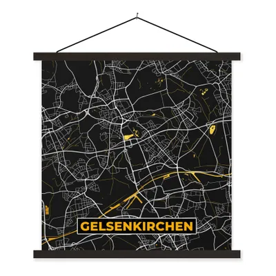 Produktbild von MuchoWow® Textilposter Gelsenkirchen - Karte - Deutschland - Gold - Stadtplan 60x60 cm mit schwarzem Rahmen - Posteraufhänger