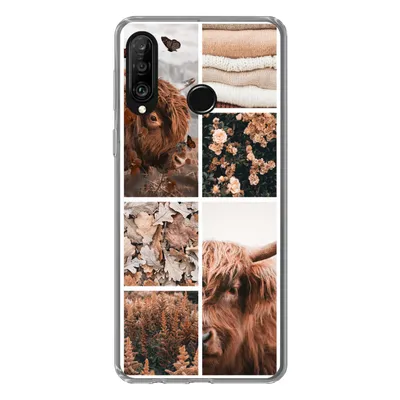 Produktbild von MuchoWow® Handyhülle Schutzhülle Hülle für Huawei P30 Lite Schottischer Highlander - Collage - Blumen Silikon Softcase Handy Hülle - Handyhülle