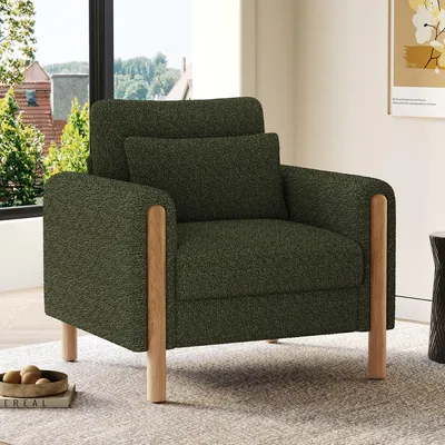 Produktbild von Merax klassische sessel mit Dickem Kissen, Polstersessel, Relaxsessel, Fernsehsessel, für Wohnzimmer, Büro, Schlafzimmer, Teddy-Samt, Grün
