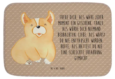 Produktbild von Mr. & Mrs. Panda Badematte Corgie - Hundeglück - Geschenk, Spruch, Lebensfroh, Sprüche, Corgi, Hund, Badezimmer Matte, Badvorleger, duschmatte, Lebensfreude, Badteppich