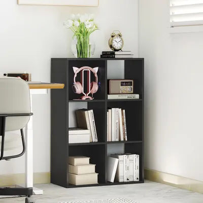 Zdjęcie produktu dla Półka na książki składająca się z 6 modułów, wymiary: 61,5 x 29,5 x 91,5 cm, kolor: czarny