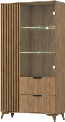 Produktbild von Vitrine ENTIA 100 cm mit Glaselementen und 2 Schubladen, Vitrinenschrank Bronze, 180 cm hoch